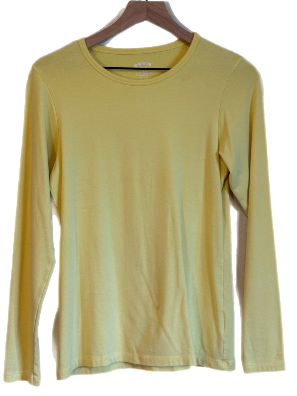 Orvis Perfect Tee Women Pima Cotton Blend Long Sleeve Crewneck Butter Yellow L